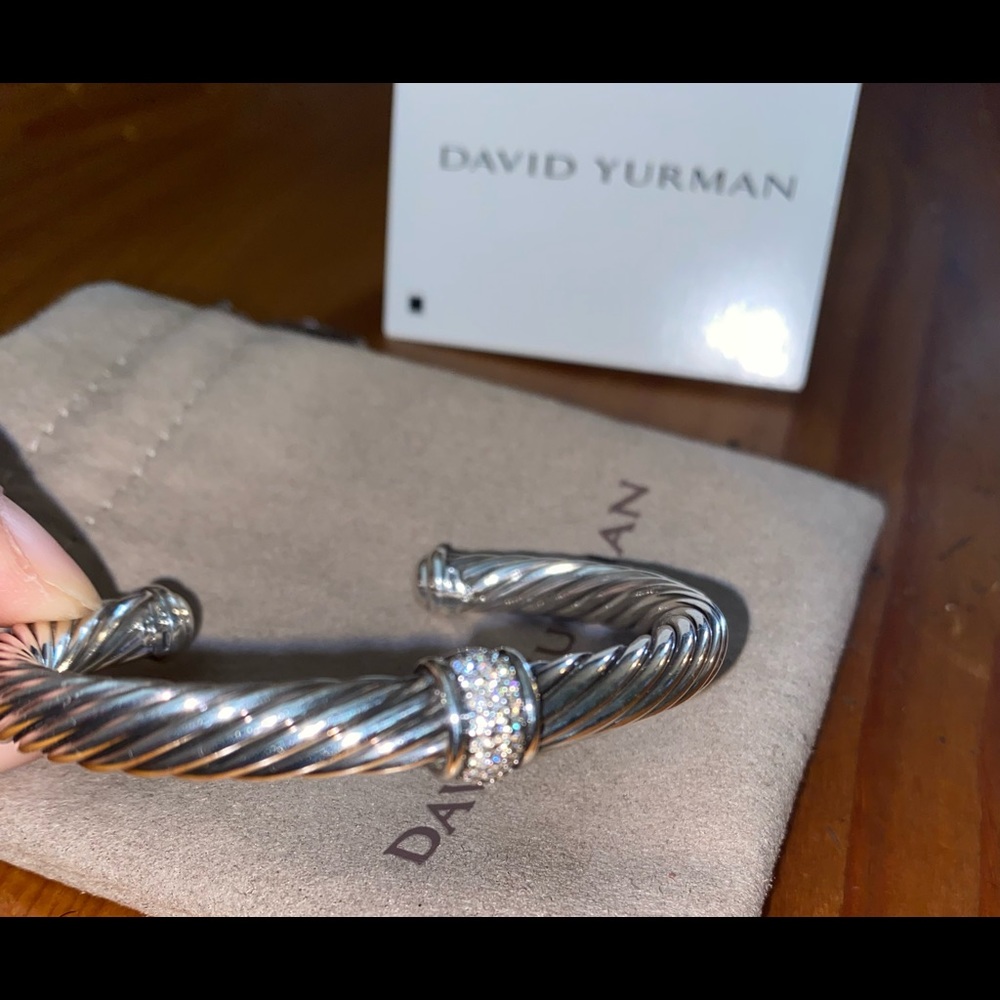 💯 David Yurman Pave Diamond Center Station Cable Bracelet 7mm Medium